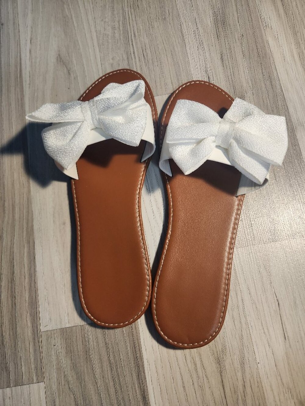 Tan & White Sandals w/ Bows